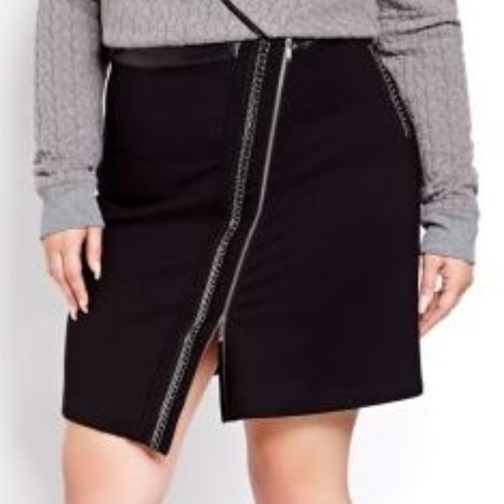 Love & Legend Black Midi Skirt with Asymmetric Zip and Front Slit